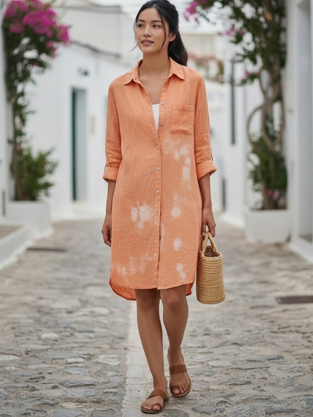 Like New! C&C California Orange Tie-Dye Linen Shirt Dress